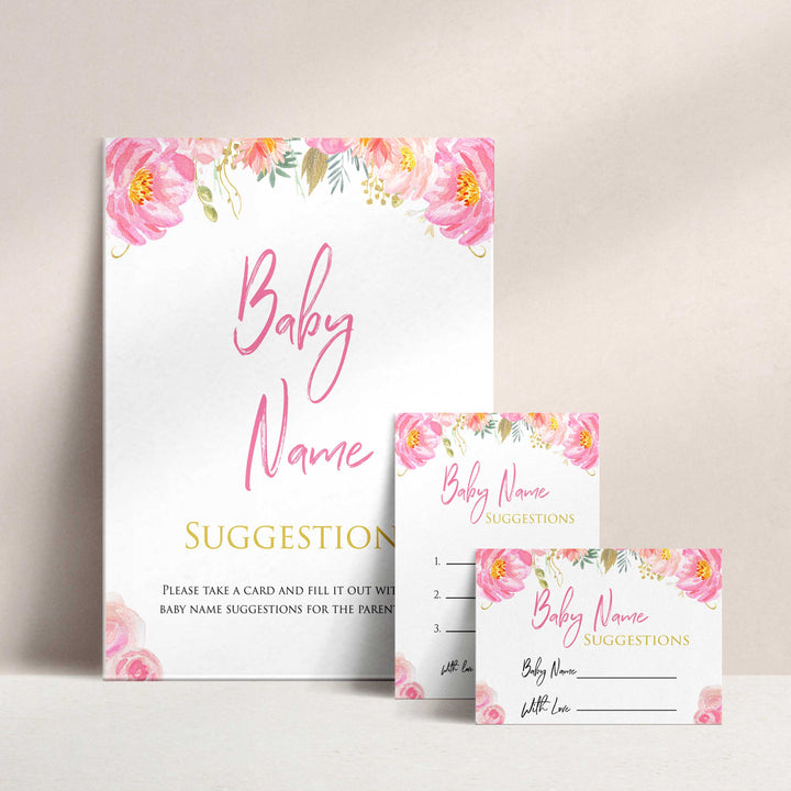 blush flora baby name suggestion game, printable baby games, baby shower games, floral baby games, floral baby shower, girl baby shower idea, girl baby games