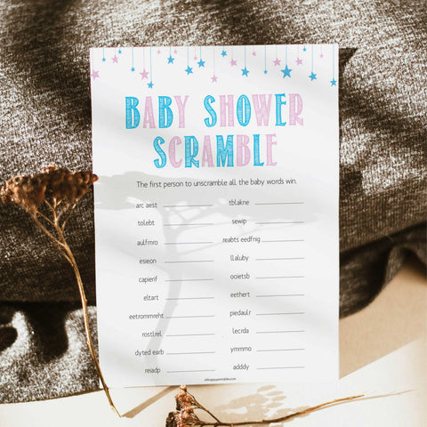 Gender reveal baby games, baby Scramble baby game, gender reveal shower, fun baby games, gender reveal ideas, popular baby games, best baby games, printable baby games, gender reveal baby games