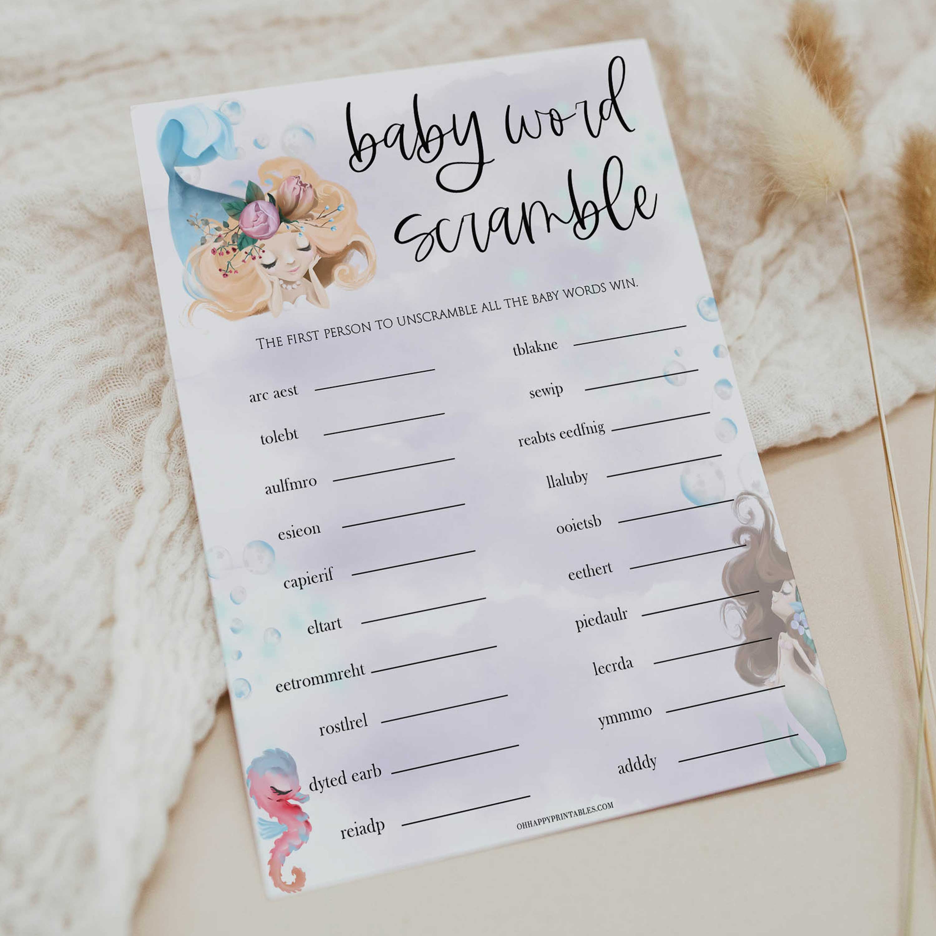 baby word scramble game, Printable baby shower games, little mermaid baby games, baby shower games, fun baby shower ideas, top baby shower ideas, little mermaid baby shower, baby shower games, pink hearts baby shower ideas