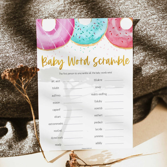 baby word scramble game, Printable baby shower games, donut baby games, baby shower games, fun baby shower ideas, top baby shower ideas, donut sprinkles baby shower, baby shower games, fun donut baby shower ideas