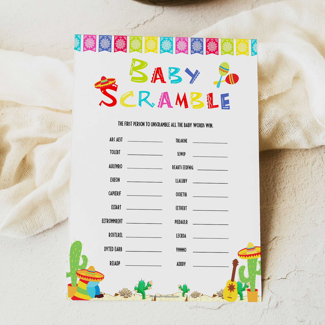 baby shower scramble, baby word jumble, Printable baby shower games, Mexican fiesta fun baby games, baby shower games, fun baby shower ideas, top baby shower ideas, fiesta shower baby shower, fiesta baby shower ideas