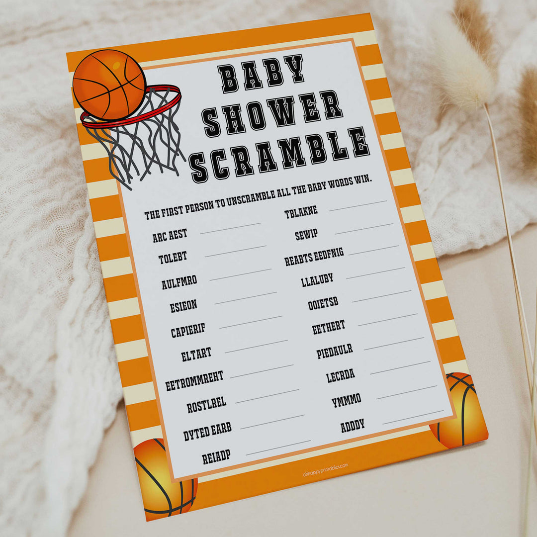 Basketball baby shower games, baby word scramble baby game, printable baby games, basket baby games, baby shower games, basketball baby shower idea, fun baby games, popular baby games