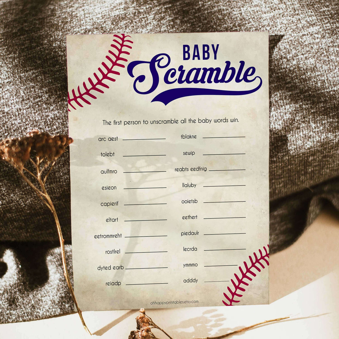 Baseball Baby Word Scramble Game, Baby Word Scramble, Baby Scattagories, Funny Baby Shower Games, Word Scramble, Baby Shower Party, printable baby shower games, fun baby shower games, popular baby shower games