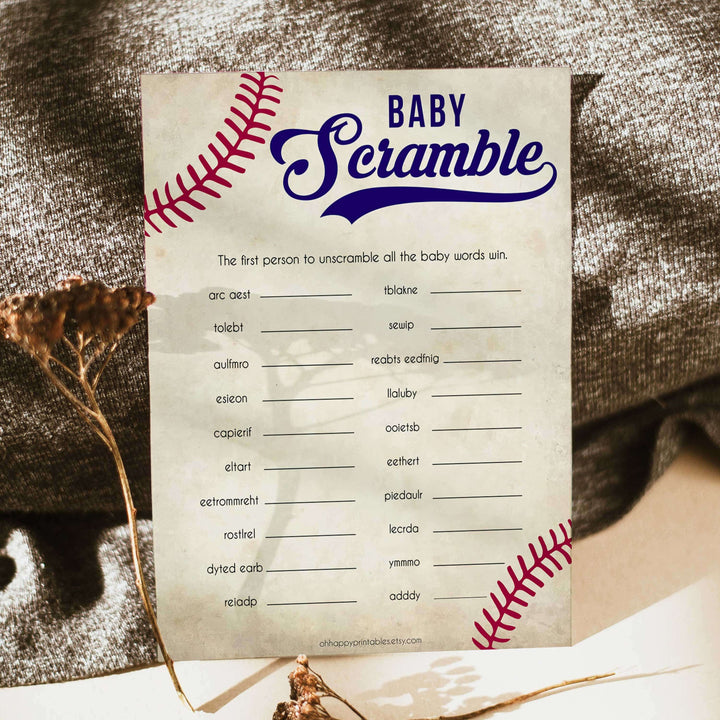Baseball Baby Word Scramble Game, Baby Word Scramble, Baby Scattagories, Funny Baby Shower Games, Word Scramble, Baby Shower Party, printable baby shower games, fun baby shower games, popular baby shower games
