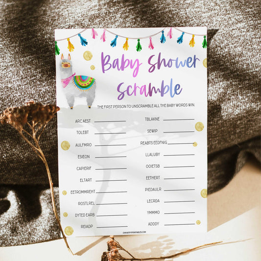 baby shower scramble game, Printable baby shower games, llama fiesta fun baby games, baby shower games, fun baby shower ideas, top baby shower ideas, Llama fiesta shower baby shower, fiesta baby shower ideas