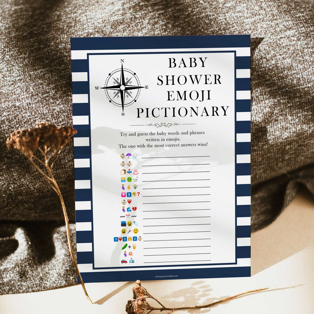 Nautical baby shower games, emoji pictionary baby shower games, printable baby shower games, baby shower games, fun baby games, ahoy its a boy, popular baby shower games, sailor baby games, boat baby games