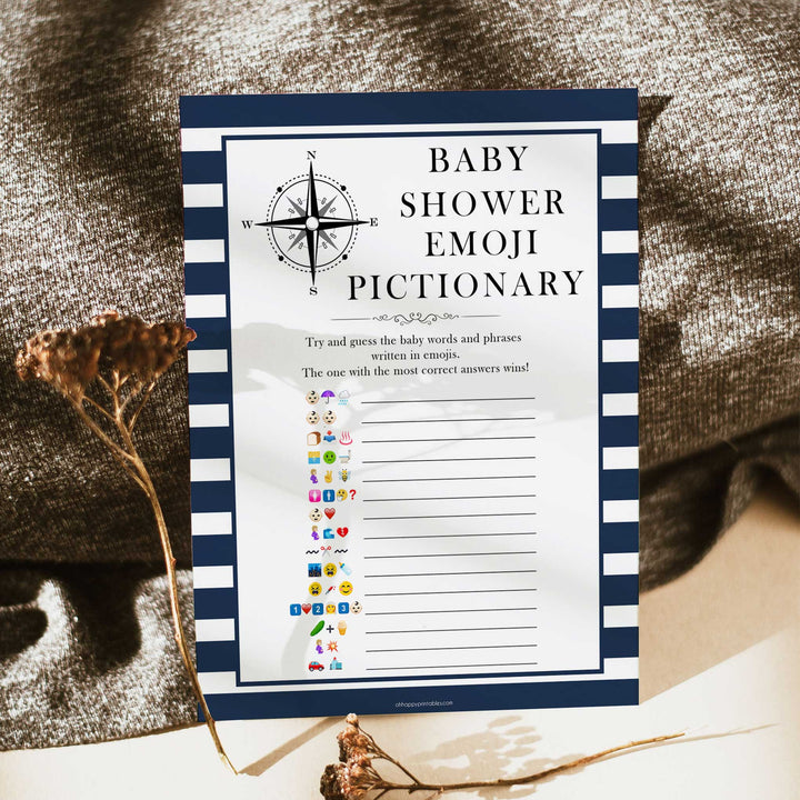 Nautical baby shower games, emoji pictionary baby shower games, printable baby shower games, baby shower games, fun baby games, ahoy its a boy, popular baby shower games, sailor baby games, boat baby games
