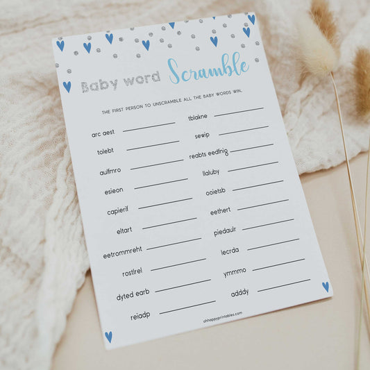 Baby Word Scramble - Small Blue Hearts