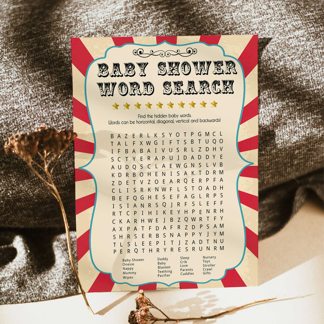 baby word search game, baby shower word search, Printable baby shower games, circus fun baby games, baby shower games, fun baby shower ideas, top baby shower ideas, carnival baby shower, circus baby shower ideas