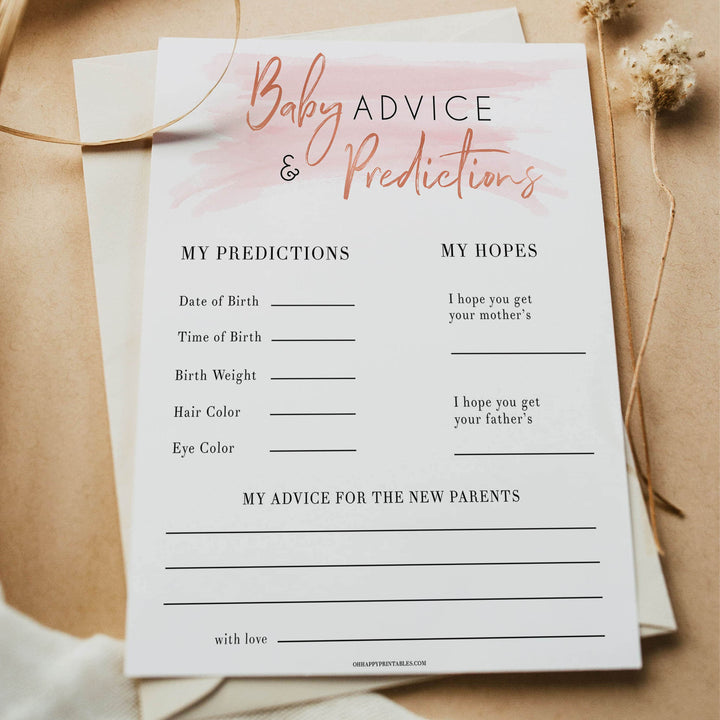 baby advice and predictions Pink Swash theme baby shower games, Printable baby Shower games, fun baby shower games, popular baby shower games