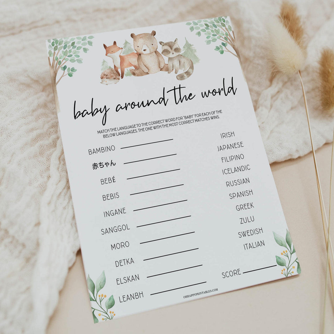 baby around the world game, Printable baby shower games, woodland animals baby games, baby shower games, fun baby shower ideas, top baby shower ideas, woodland baby shower, baby shower games, fun woodland animals baby shower ideas