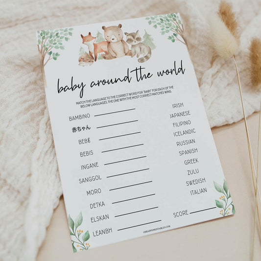 baby around the world game, Printable baby shower games, woodland animals baby games, baby shower games, fun baby shower ideas, top baby shower ideas, woodland baby shower, baby shower games, fun woodland animals baby shower ideas