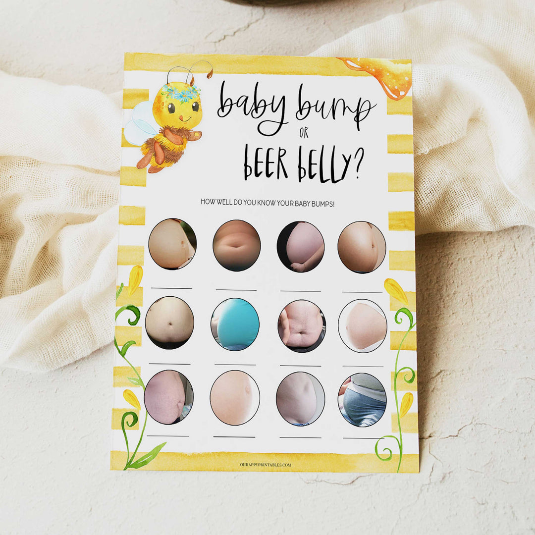 baby bump or beer belly Printable baby shower games, mommy bee fun baby games, baby shower games, fun baby shower ideas, top baby shower ideas, mommy to bee baby shower, friends baby shower ideas