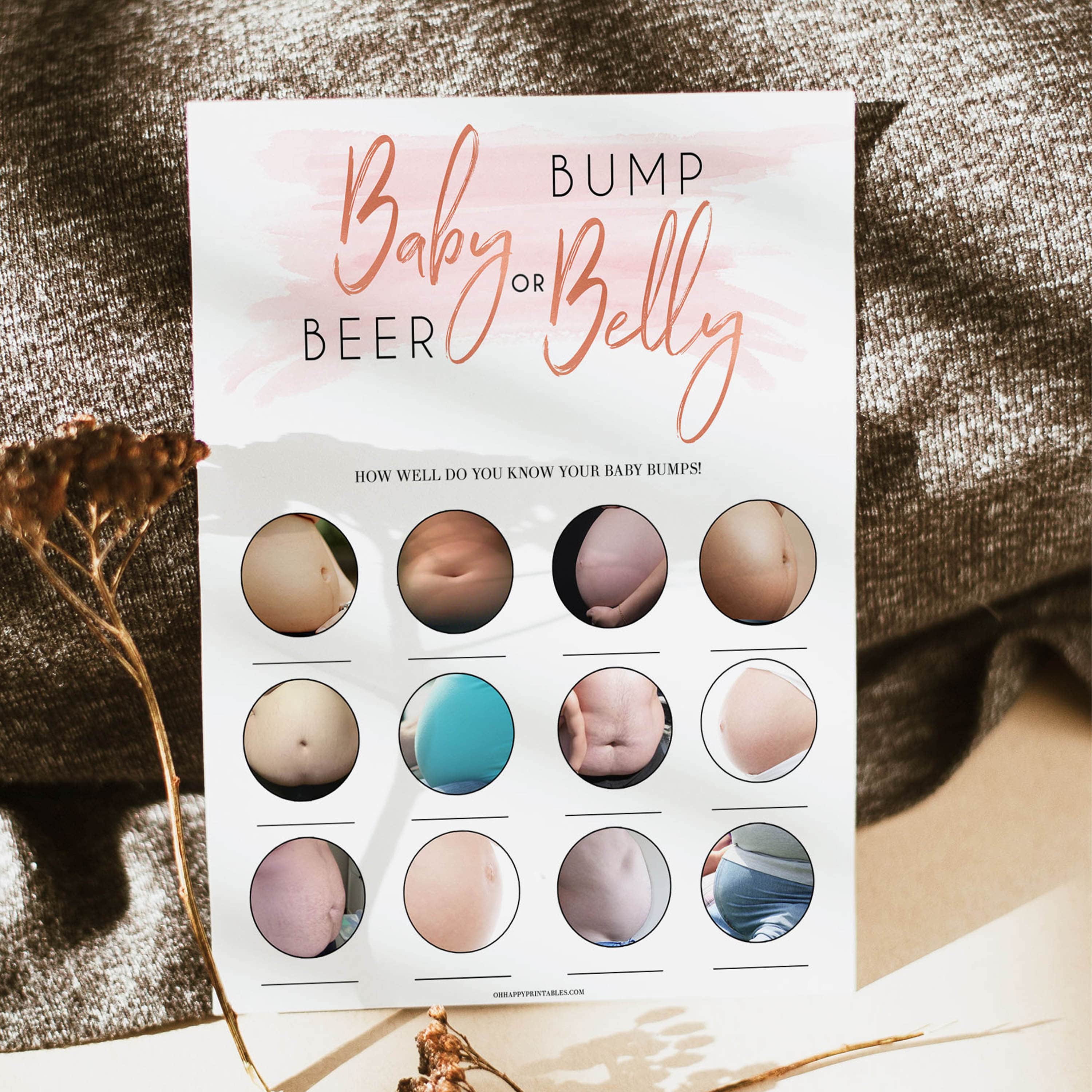 baby bump or beer belly baby shower games, printable baby shower games, fun baby shower games, popular baby shower games, baby bump game