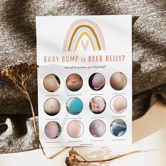 baby bump or beer belly baby game, Printable baby shower games, boho rainbow baby games, baby shower games, fun baby shower ideas, top baby shower ideas, boho rainbow baby shower, baby shower games, fun boho rainbow baby shower ideas