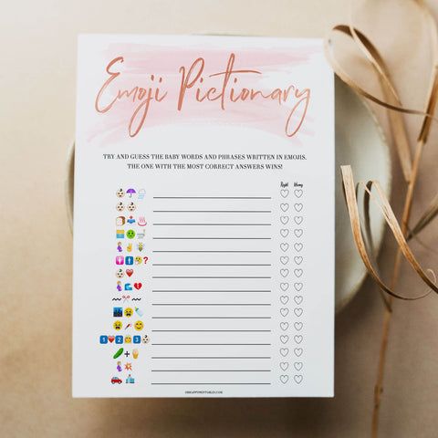 Pink Swash Emoji Pictionary Baby Shower Games, Emoji Baby Shower Games, Emoji Pictionary, Pink Baby Shower Games. Emoji Game, Emoji, popular baby games, fun baby games, printable baby games