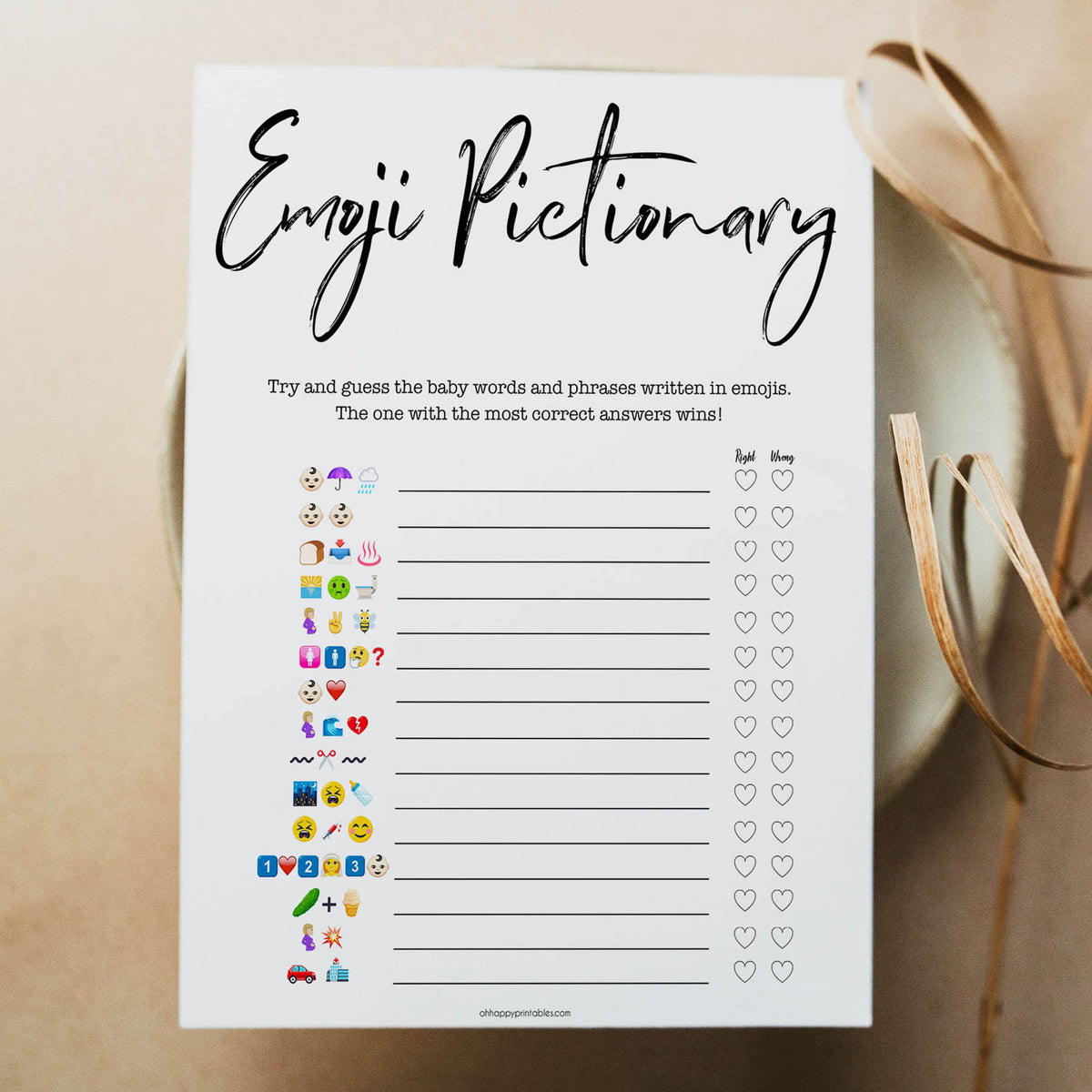 Baby Emoji Pictionary Printable Gender Neutral Baby Shower Games OhHappyPrintables