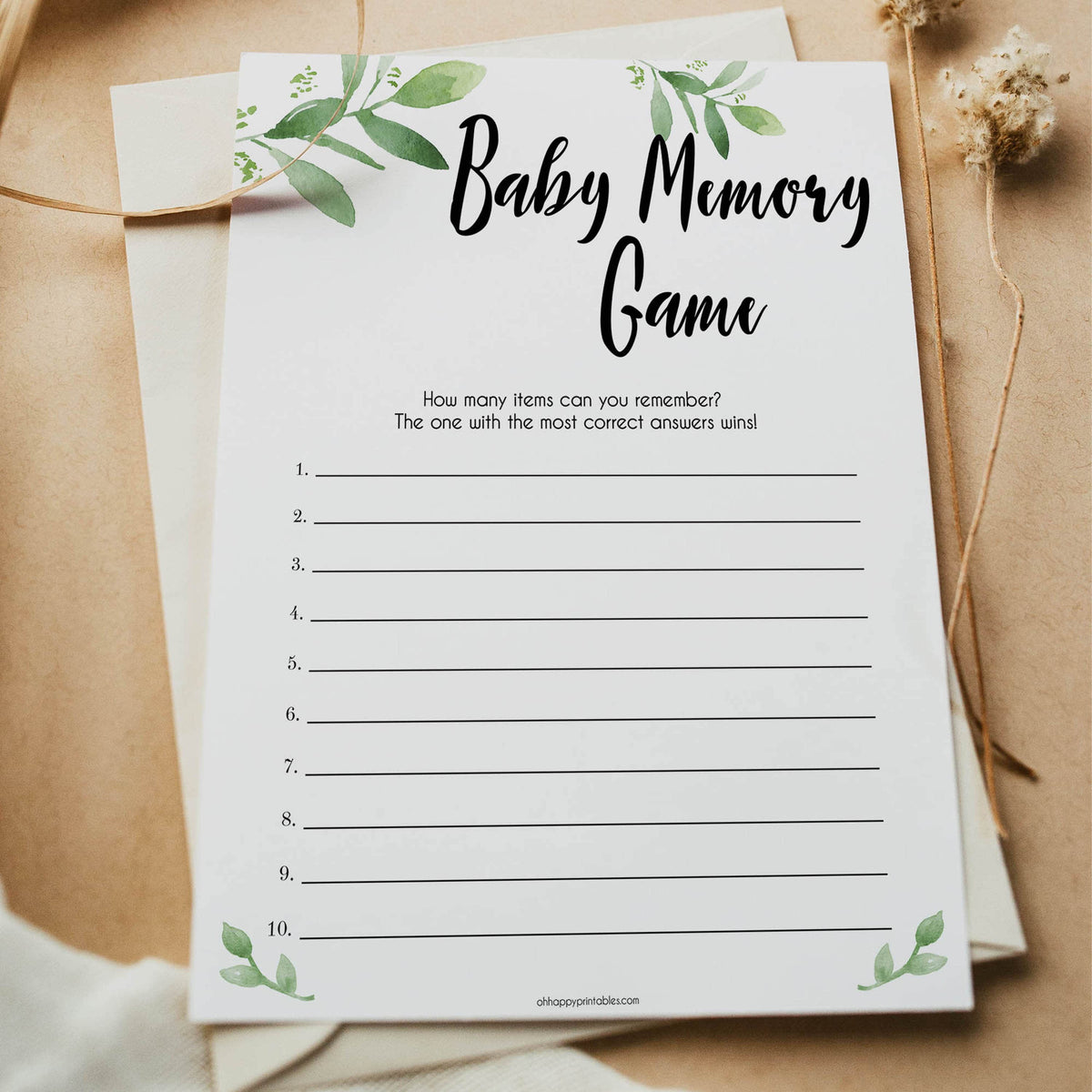 botanical baby memory game, printable baby shower games, fun baby games, baby shower games, floral printable baby games, popular baby games