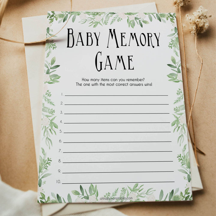 greenery baby memory game, printable baby shower games, fun baby shower games, popular baby shower games, baby games
