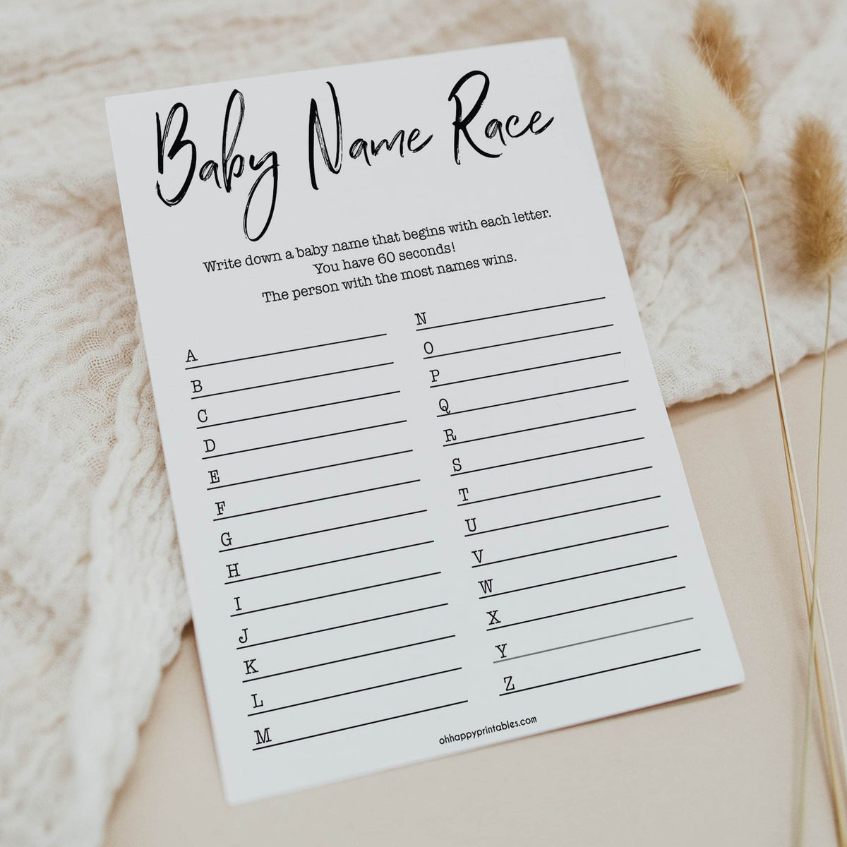 gender neutral baby shower games, baby name race, baby games, printable baby shower, popular baby games, fun baby games, baby shower games