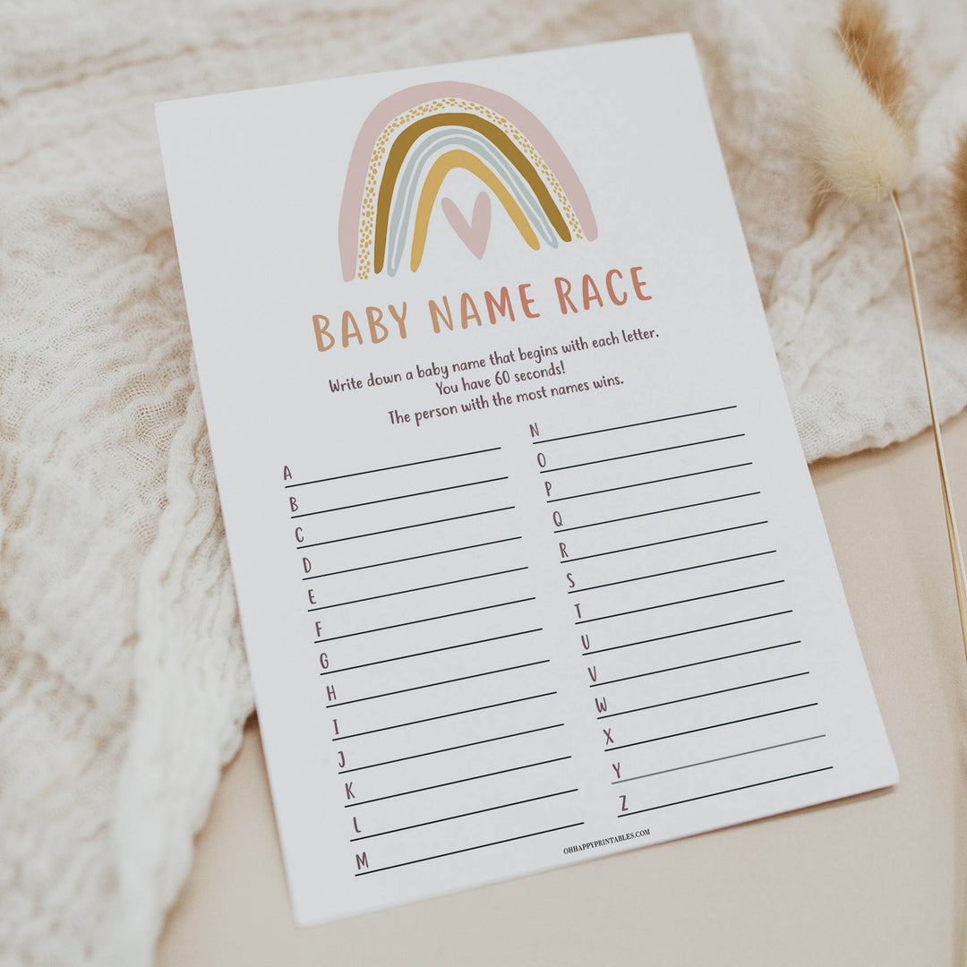 baby name race game, Printable baby shower games, boho rainbow baby games, baby shower games, fun baby shower ideas, top baby shower ideas, boho rainbow baby shower, baby shower games, fun boho rainbow baby shower ideas