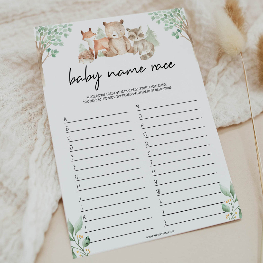 baby name race game, Printable baby shower games, woodland animals baby games, baby shower games, fun baby shower ideas, top baby shower ideas, woodland baby shower, baby shower games, fun woodland animals baby shower ideas