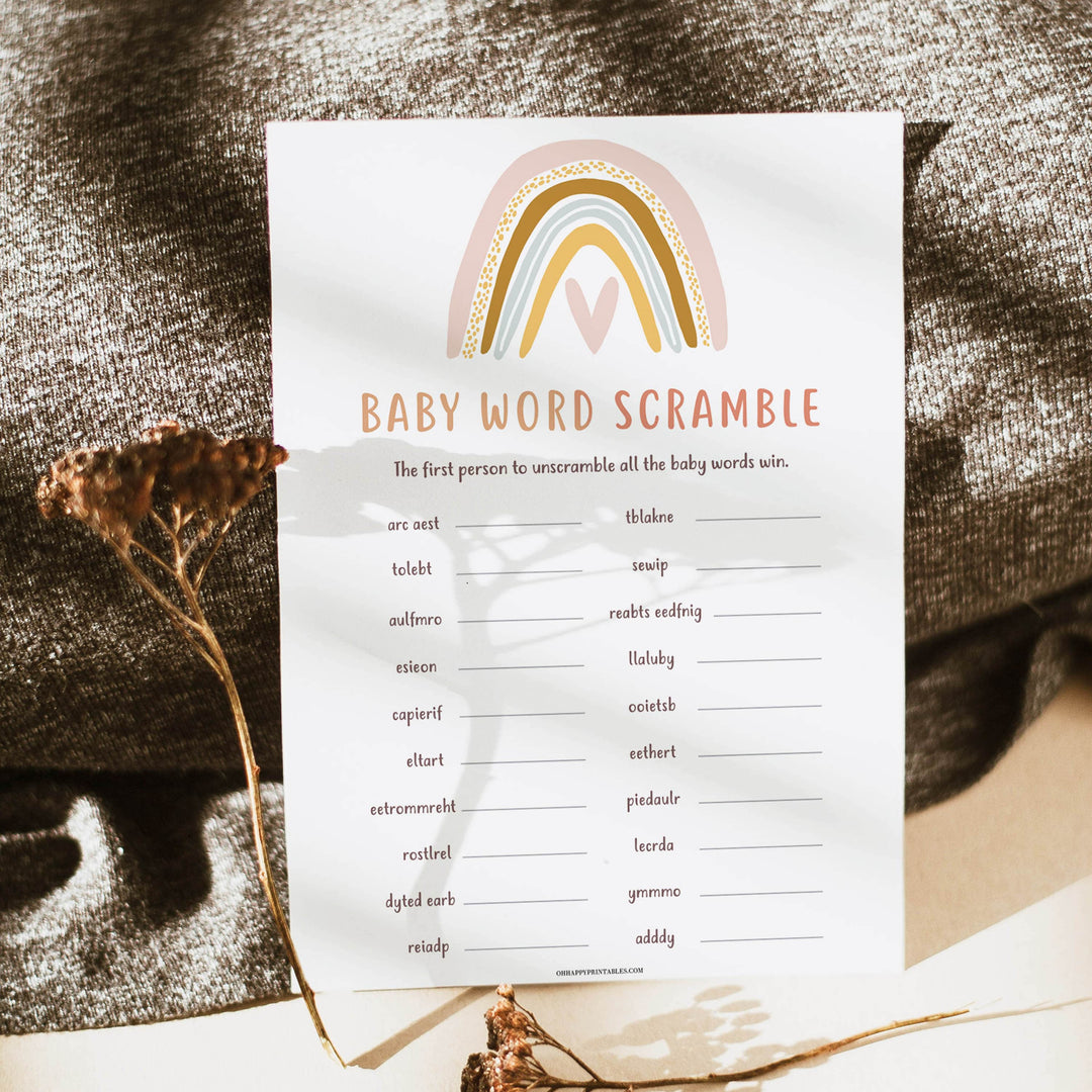 baby word scramble game, Printable baby shower games, boho rainbow baby games, baby shower games, fun baby shower ideas, top baby shower ideas, boho rainbow baby shower, baby shower games, fun boho rainbow baby shower ideas