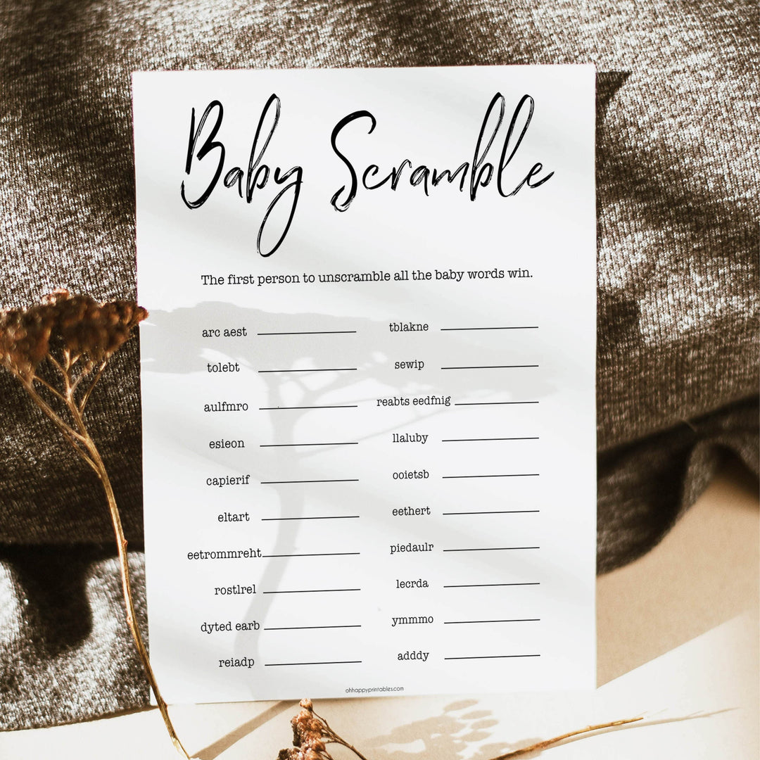 baby word scramble, baby shower games, printable baby shower games, gender neutral baby games