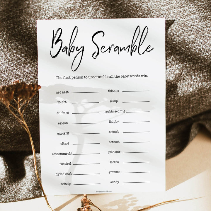 baby word scramble, baby shower games, printable baby shower games, gender neutral baby games