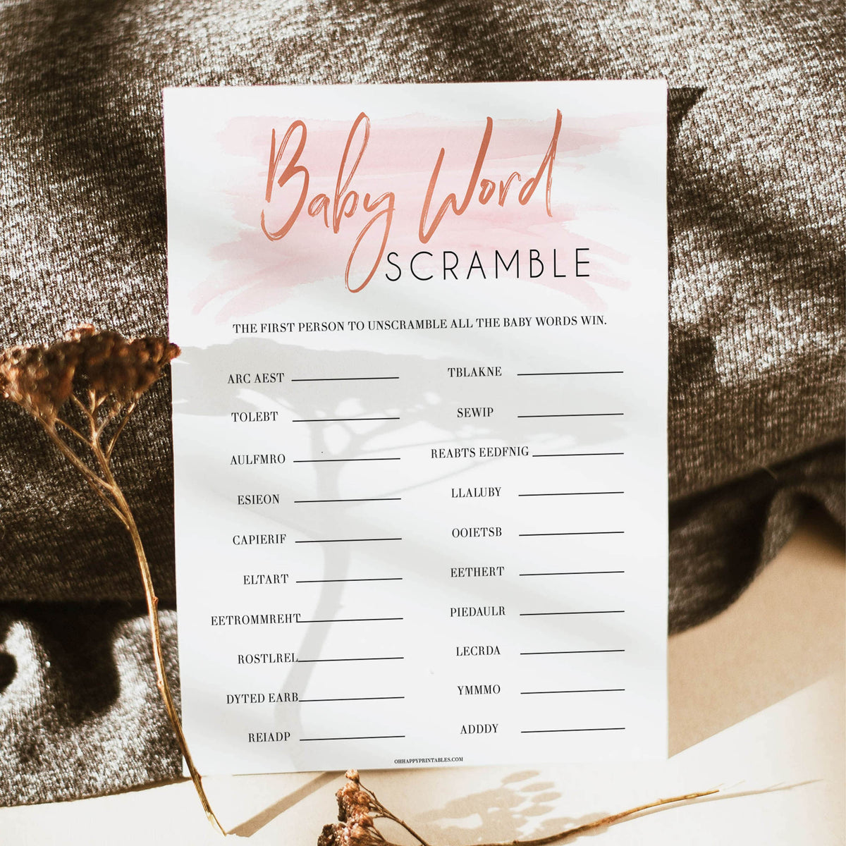 Baby Scramble Pink Swash Game, Printable Baby Shower Games, Fun Baby Games, Popular Baby Games