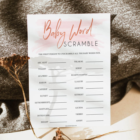 Baby Scramble Pink Swash Game, Printable Baby Shower Games, Fun Baby Games, Popular Baby Games