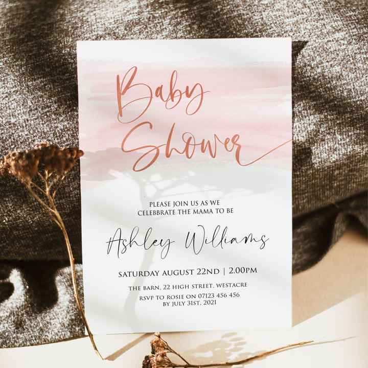 Editable Baby Shower Invitation - Pink Swash