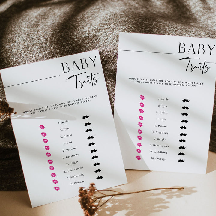 baby traits baby shower game, printable baby shower games, editable baby shower games, modern baby shower games, minimalist baby shower