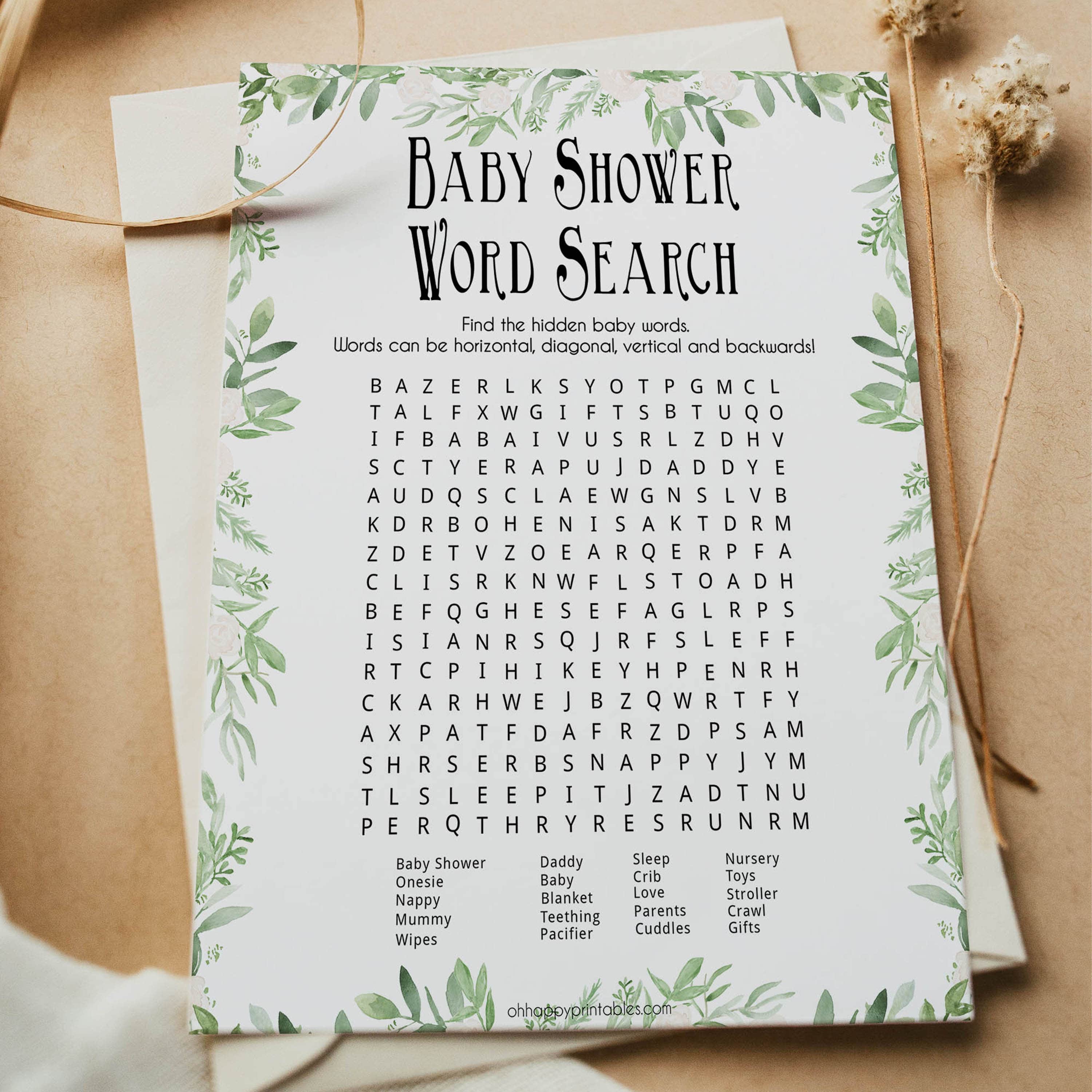 green leaf baby games, word search baby games, fun baby games, printable baby games, popular baby games, top 10 baby games, word search game