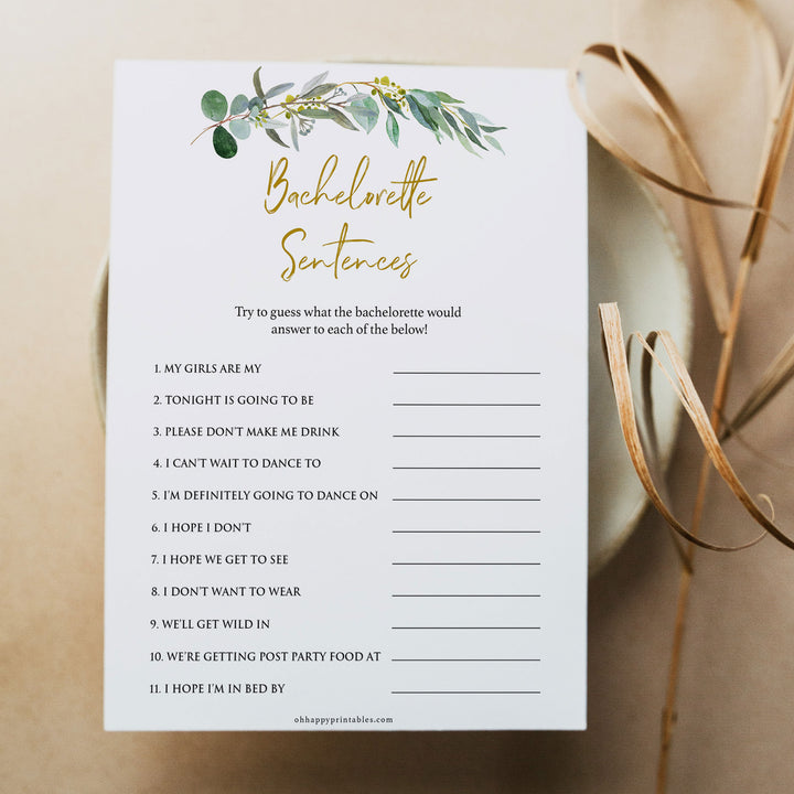 Finish Bachelorette Sentences - Eucalyptus Leaf