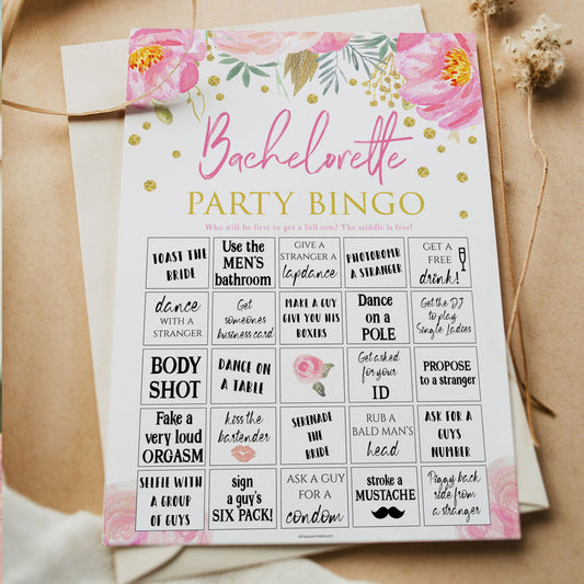 bachelorette bingo game, printable bridal shower games, blush floral bridal shower games, fun bridal shower games