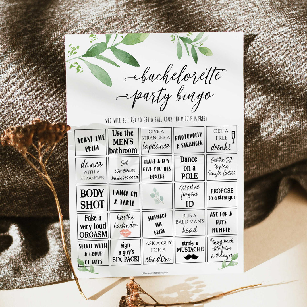 bachelorette bingo game, greenery bridal shower, fun bridal shower games, bachelorette party games, floral bridal games, hen party ideas
