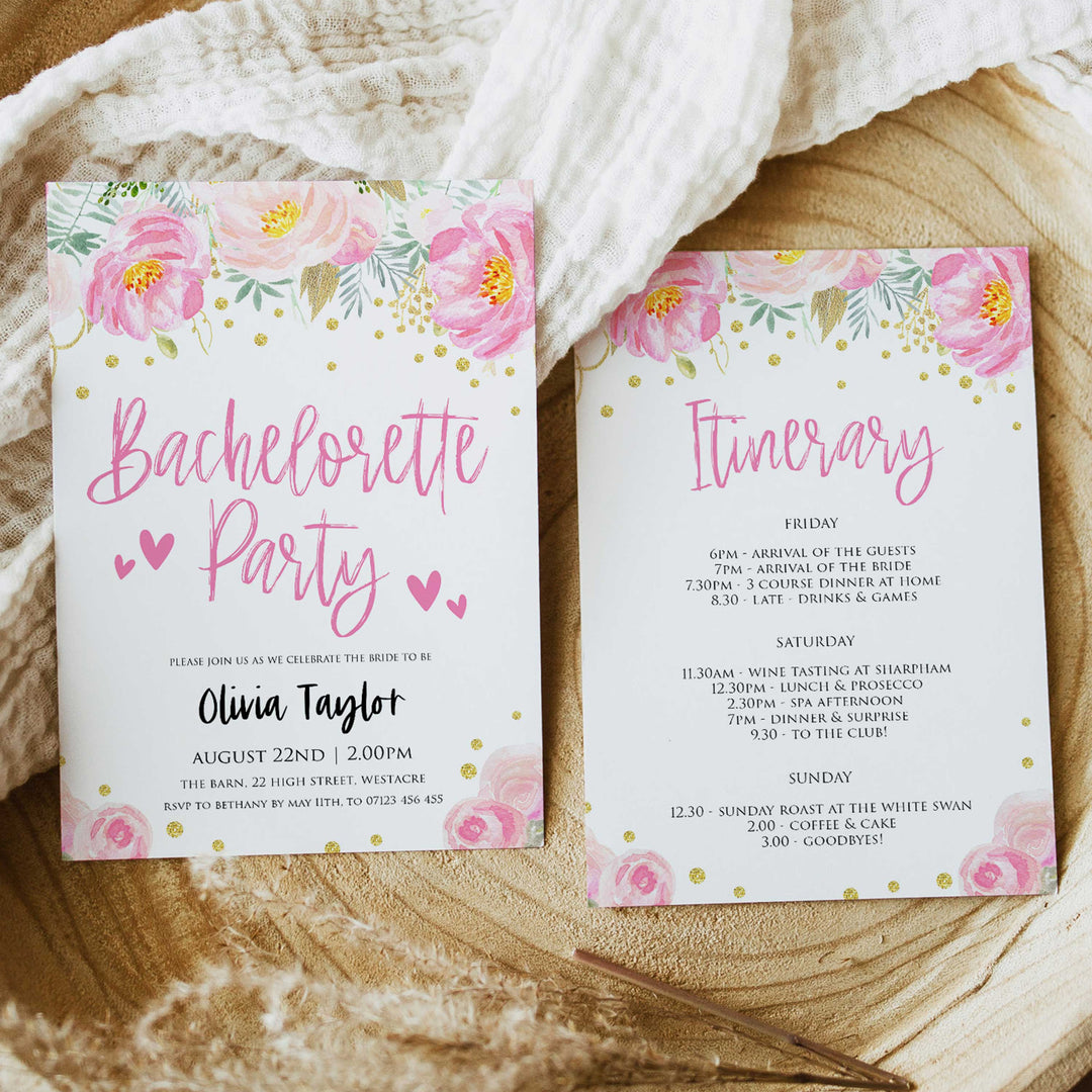blush gold bachelorette invitation, editable bridal shower invitations, corjl invite, bachelorette party invite, floral bridal invite