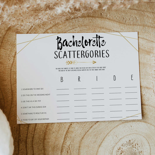 bachelorette scattergories game, bachelorette bingo game, bride tribe bridal games, printable bridal shower games, bride tribe, fun bridal shower games