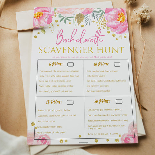 bachelorette scavenger hunt,    printable bridal shower games, blush floral bridal shower games, fun bridal shower games