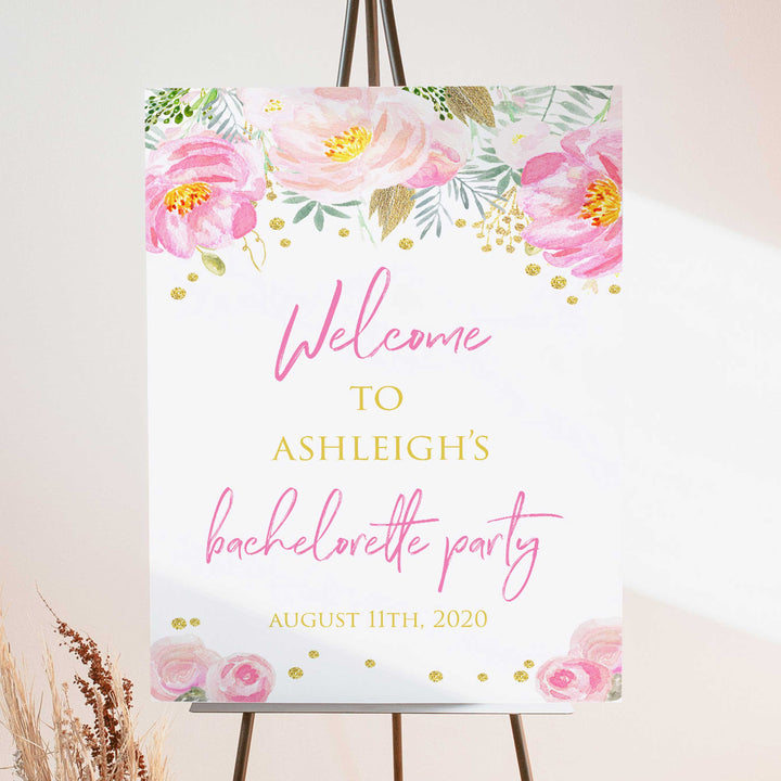 bachelorette welcome sign, blush gold bachelorette invitation, editable bridal shower invitations, corjl invite, bachelorette party invite, floral bridal invite