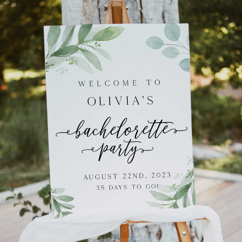 editable bachelorette party signs, greenery bachelorette signs, bachelorette welcome signs, greenery bridal shower