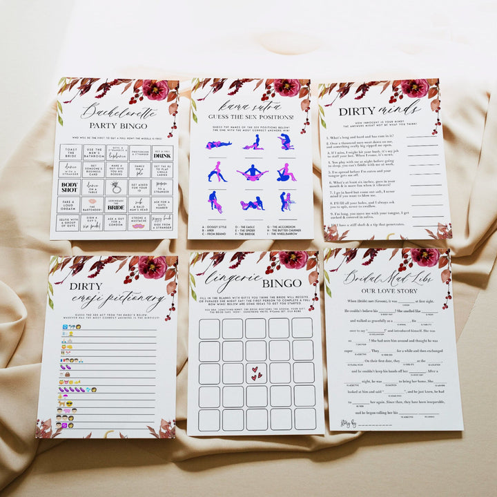 Fully editable and printable 40 bachelorette games with a Fall design. Perfect for a fall floral bridal shower