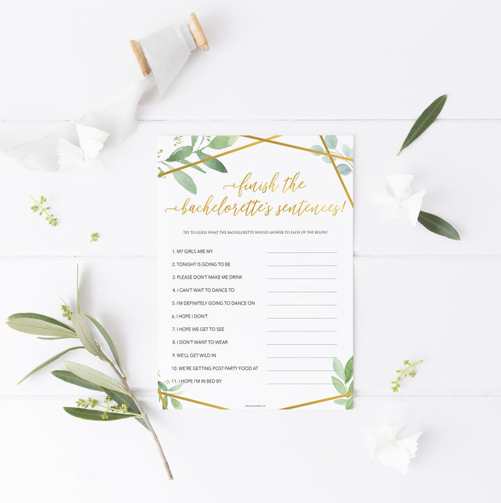 Finish Bachelorette Sentences - Gold Greenery