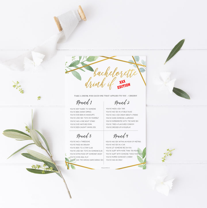 X Rated Bachelorette Drink If Game - Gold Greenery