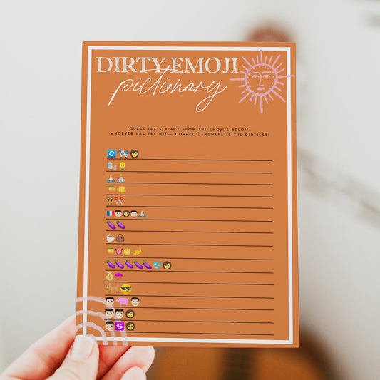 Fully editable and printable bridal shower dirty emoji pictionary game with a Palm Springs design. Perfect for a Palm Springs bridal shower themed party
