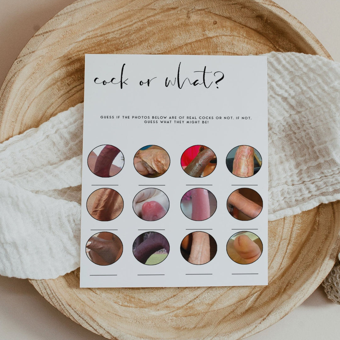 Fully editable and printable bridal shower cock or what game with a modern minimalist design. Perfect for a modern simple bridal shower themed party