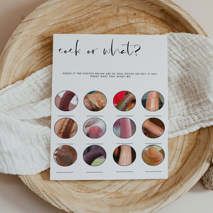 Fully editable and printable bridal shower cock or what game with a modern minimalist design. Perfect for a modern simple bridal shower themed party