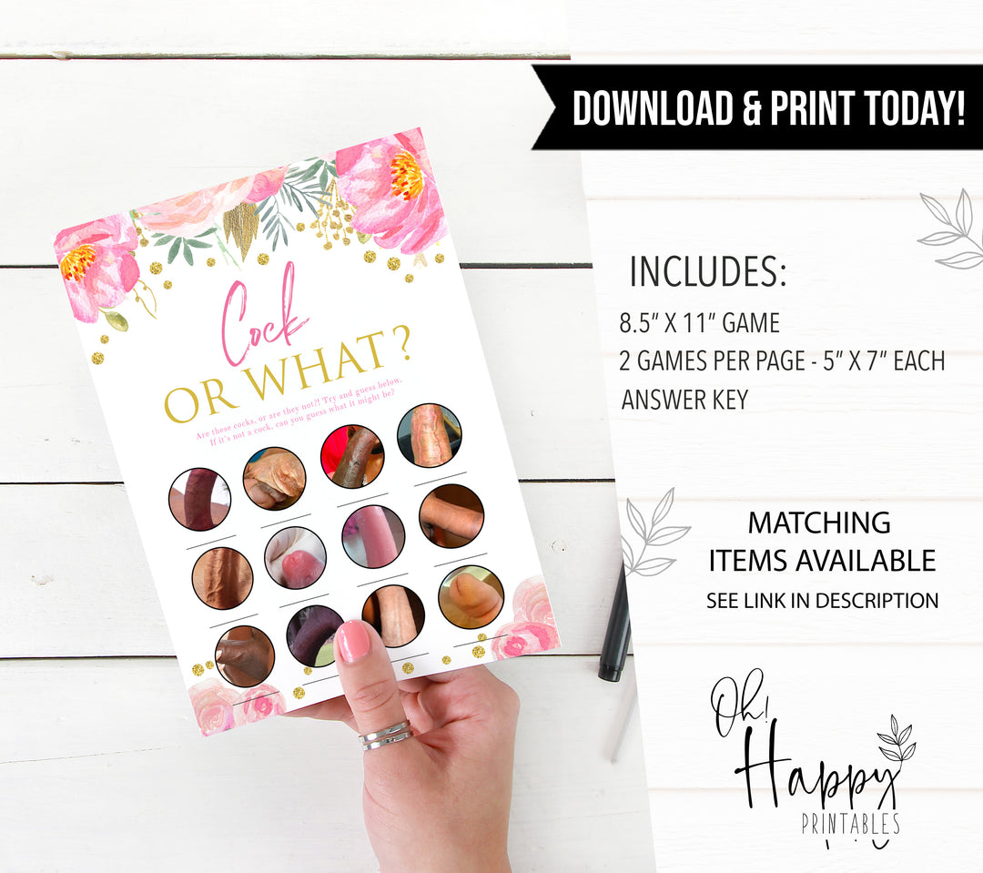 blush and gold cock or what game, bachelorette games, bridal shower games, adult bridal games, fun bachelorette games, top bridal shower games