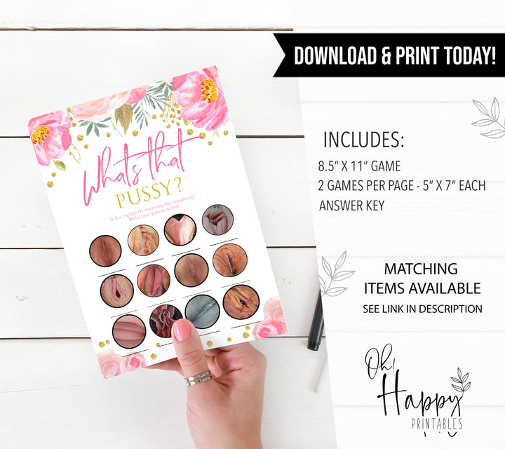 whats that pussy, printable bridal shower games, blush floral bridal shower games, fun bridal shower games